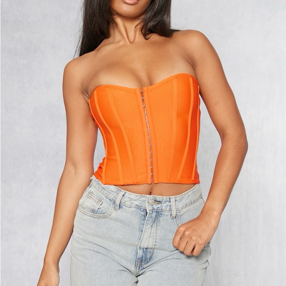 Prettylittlething Orange Bandage Corset Top